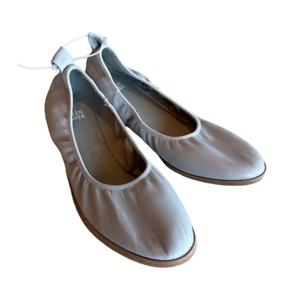Eileen Fisher Womens Grey Leather Ballet Flats‎ Round Toe Slip On Shoes Size 8.5